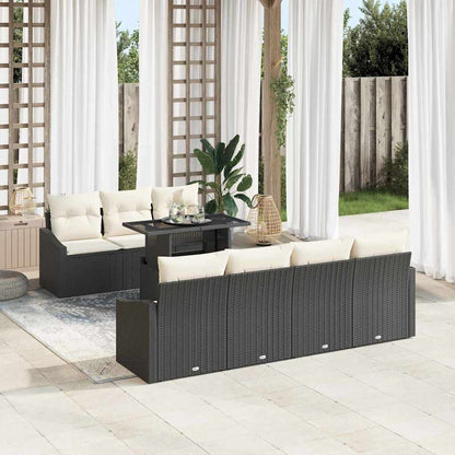 Set Divano da Giardino 8 pcs Nero e Crema polyrattan | homemem39