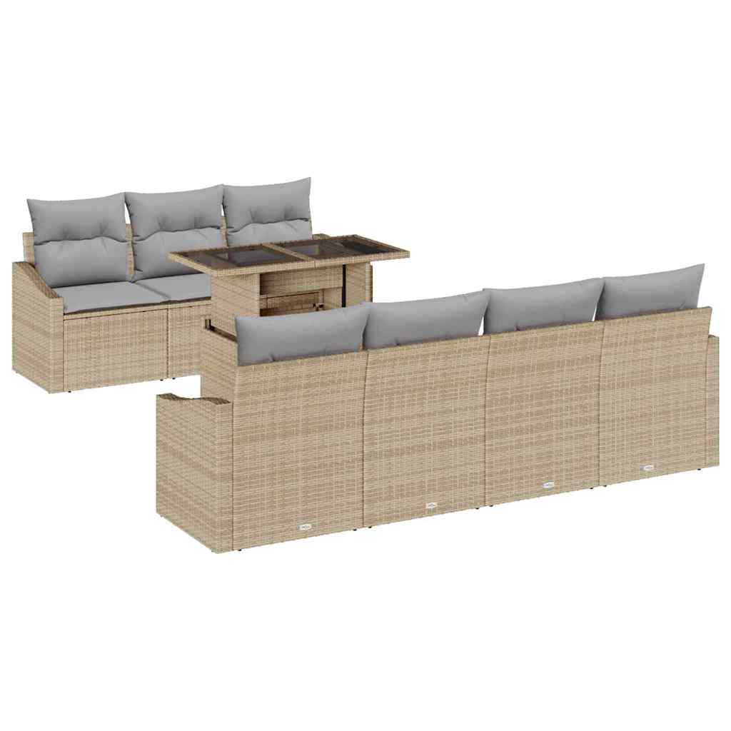 Set Divano da Giardino 8 pcs Beige e Grigio Chiaro polyrattan | homemem39