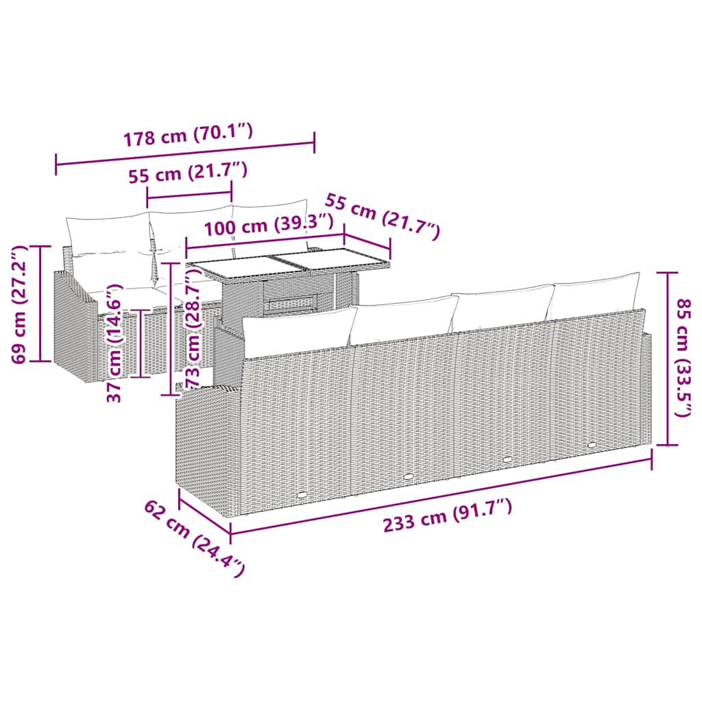 Set Divano da Giardino 8 pcs Beige e Grigio Chiaro polyrattan | homemem39