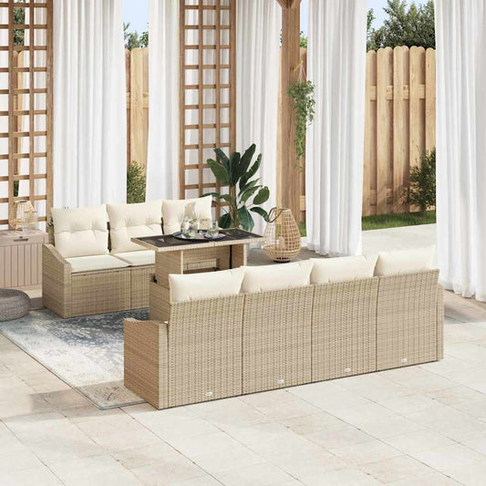 Set Divano da Giardino 8 pcs Beige e Crema polyrattan