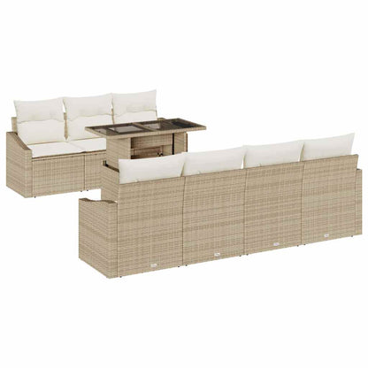 Set Divano da Giardino 8 pcs Beige e Crema polyrattan