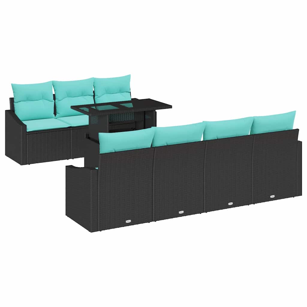 Set Divano da Giardino con cuscino 8 pcs Nero e Blu polyrattan | homemem39
