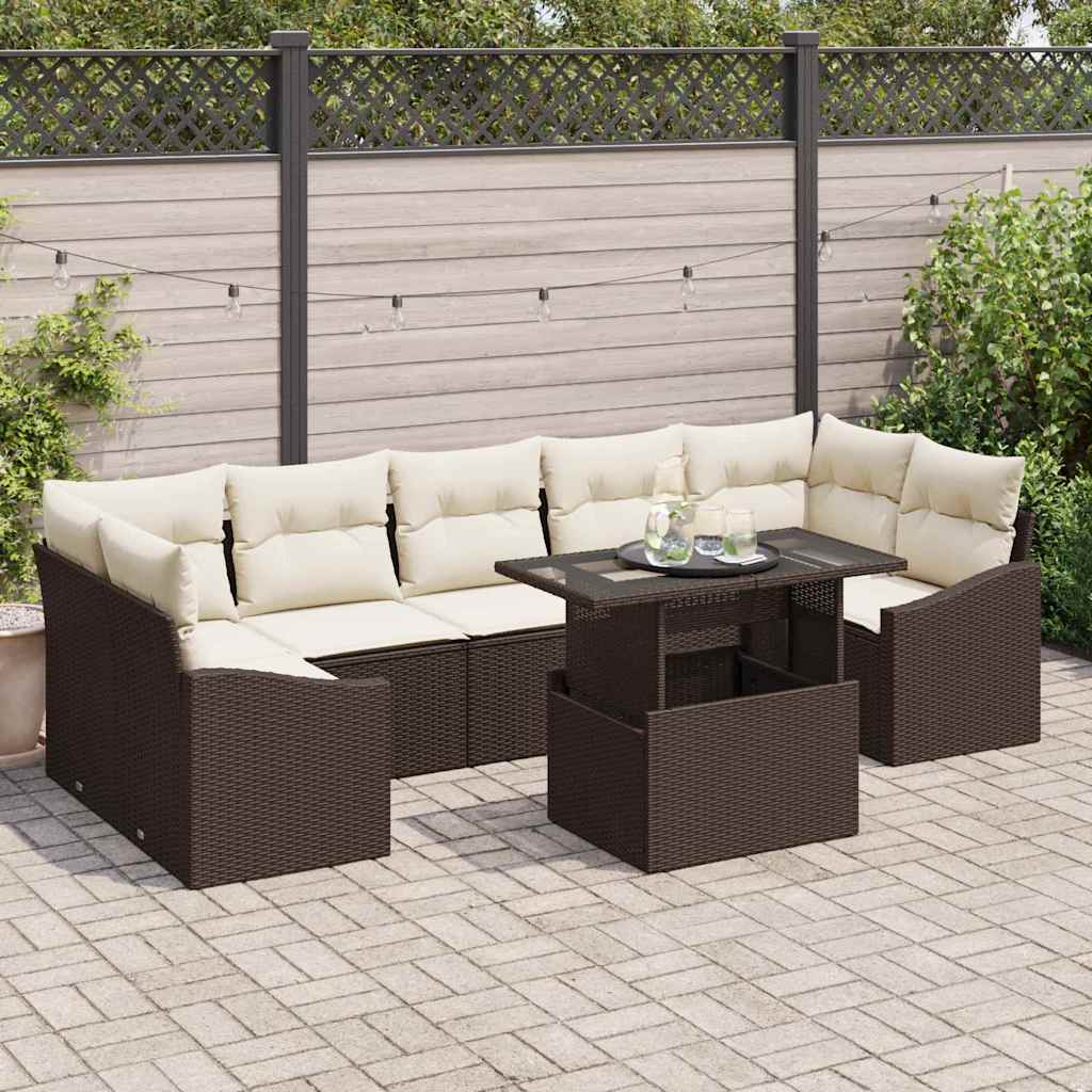 Set Divano da Giardino 8 pcs Marrone e crema polyrattan | homemem39