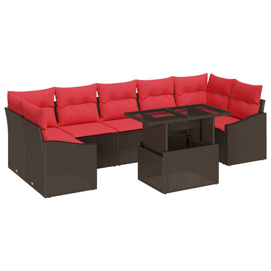 Set Divano da Giardino 8 pz Marrone e Rosso polyrattan | homemem39