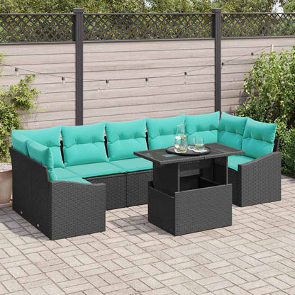 Set Divano da Giardino con cuscino 8 pcs Nero e Blu polyrattan | homemem39