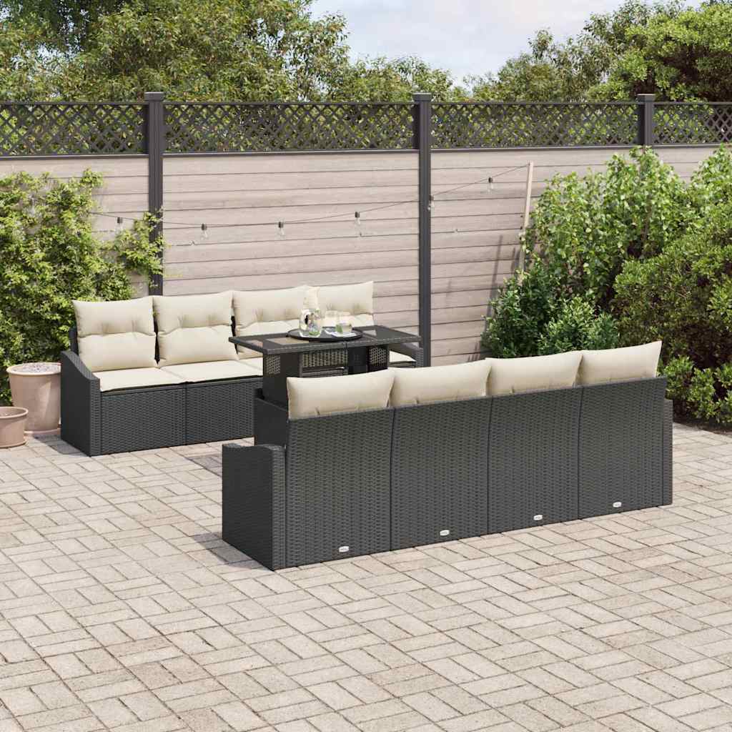 Set Divano da Giardino 7 pcs Nero e crema polyrattan | homemem39