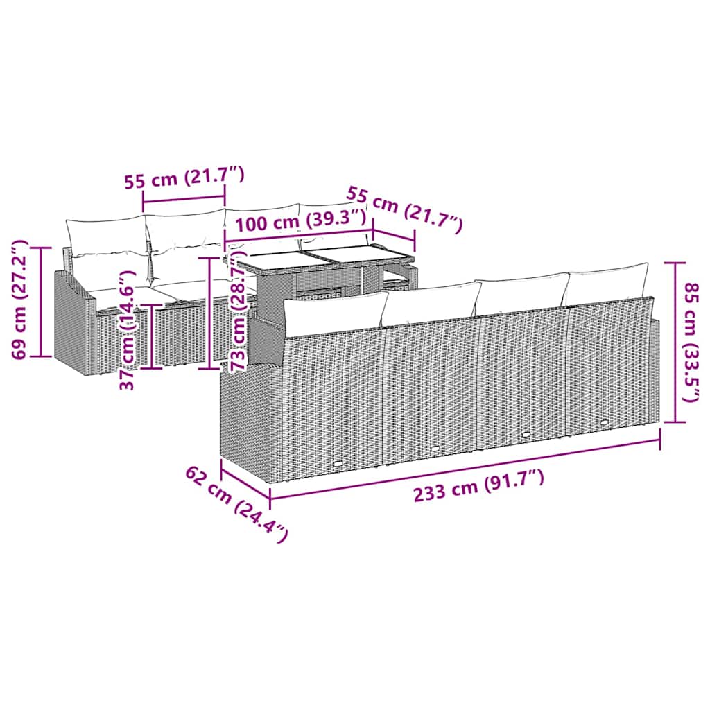 Set Divano da Giardino con cuscino 7 pcs Grigio polyrattan | homemem39