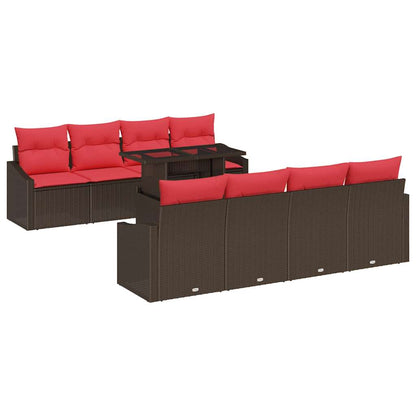 Set Divano da Giardino 7 pz Marrone e Rosso polyrattan | homemem39
