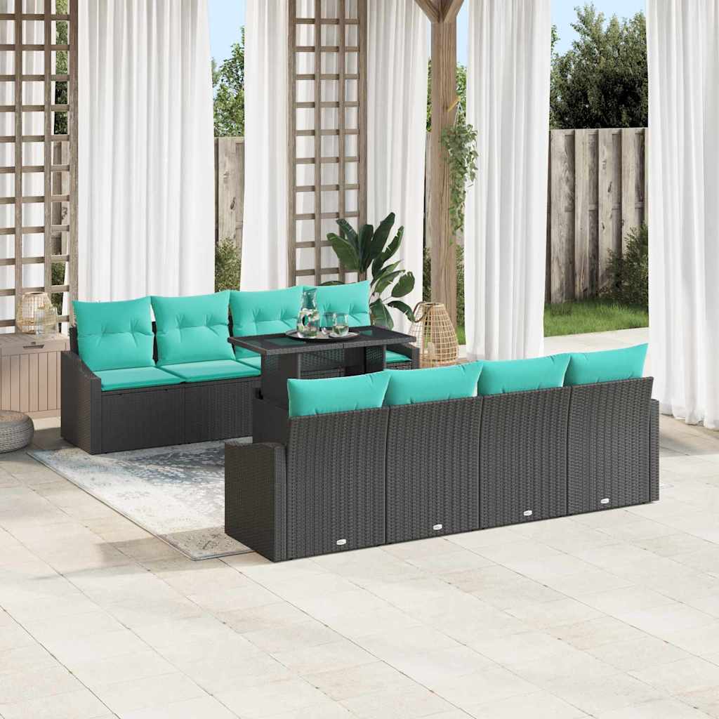 Set Divano da Giardino con cuscino 7 pcs Nero e Blu polyrattan | homemem39