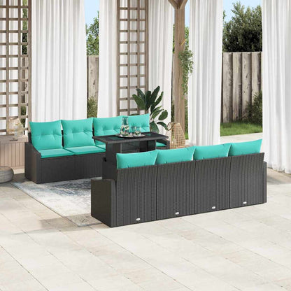 Set Divano da Giardino con cuscino 7 pcs Nero e Blu polyrattan | homemem39