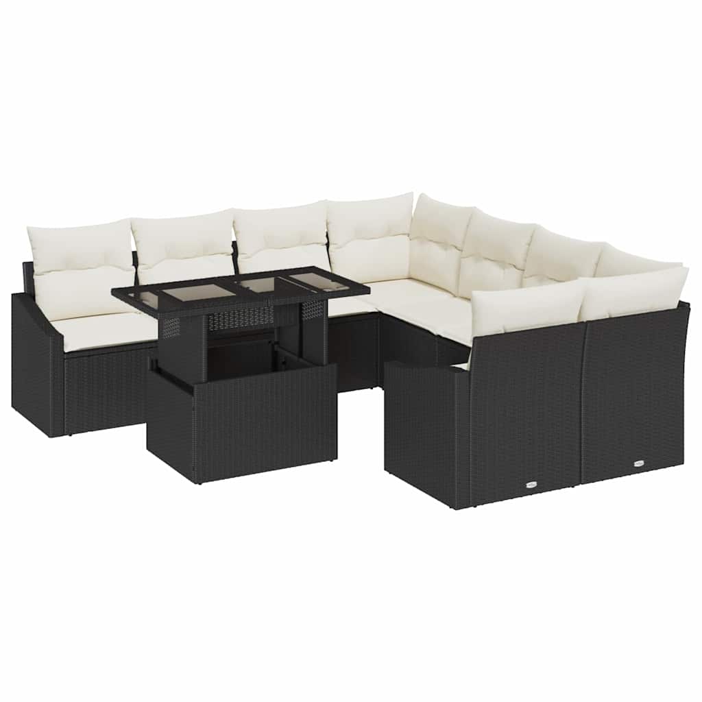Set Divano da Giardino 9 pcs Nero e Crema polyrattan | homemem39