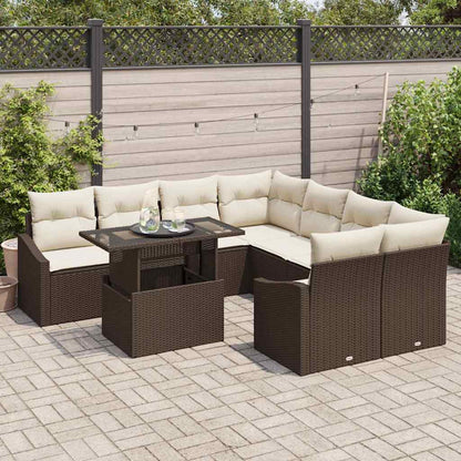 Set Divano da Giardino 9 pcs Marrone e Crema polyrattan | homemem39