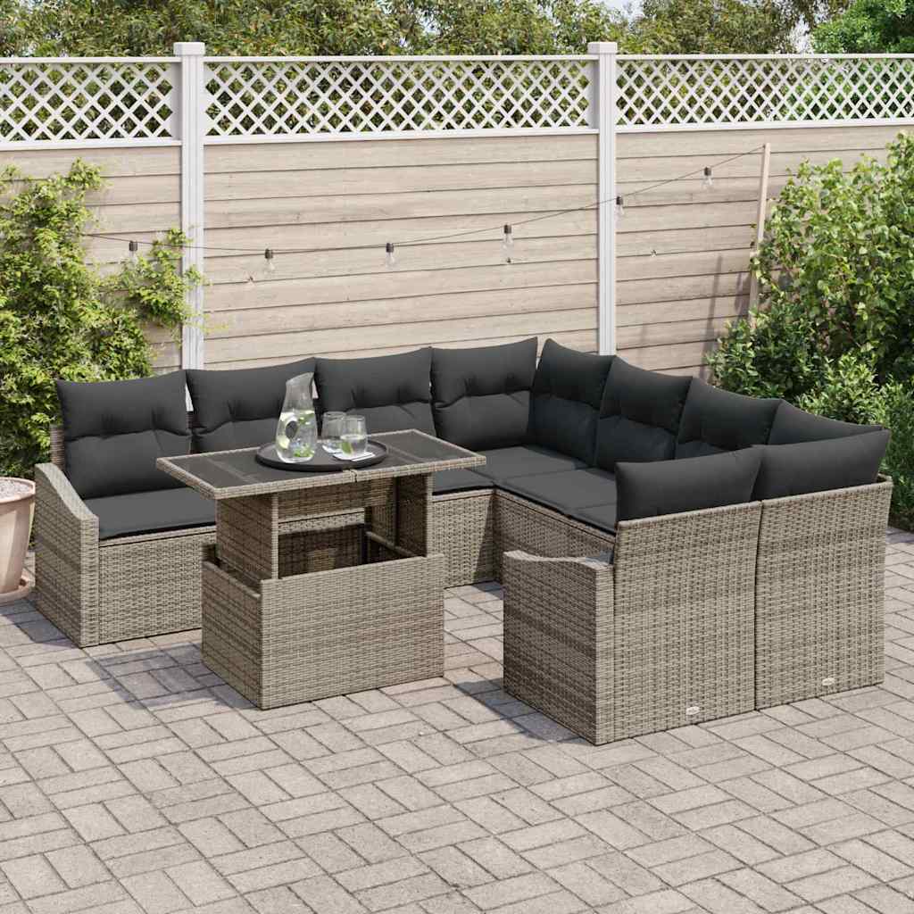 Set Divano da Giardino con cuscino 9 pcs Grigio polyrattan | homemem39