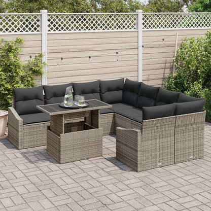 Set Divano da Giardino con cuscino 9 pcs Grigio polyrattan | homemem39