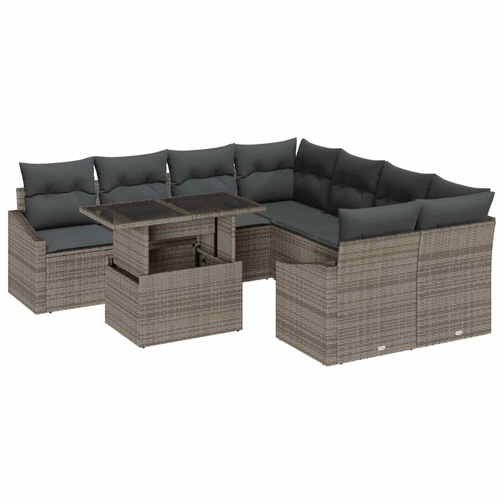 Set Divano da Giardino con cuscino 9 pcs Grigio polyrattan | homemem39