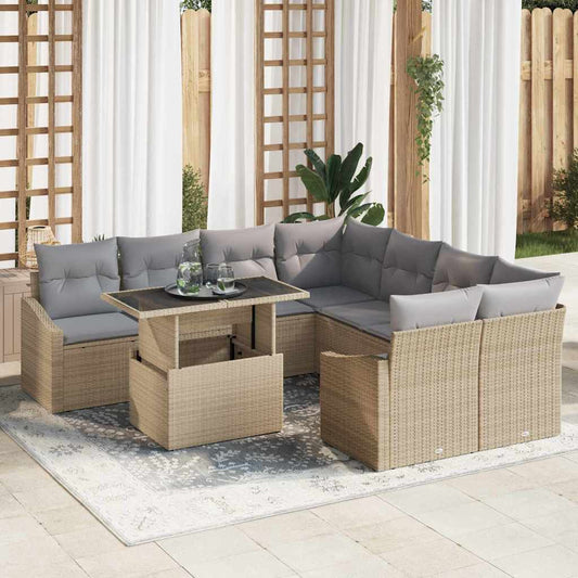 Set Divano da Giardino 9 pcs Beige e Grigio Chiaro polyrattan