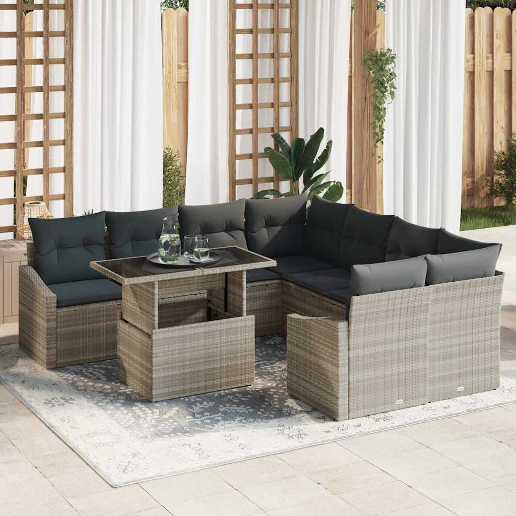 Set Divano da Giardino 9 pcs Grigio chiaro polyrattan