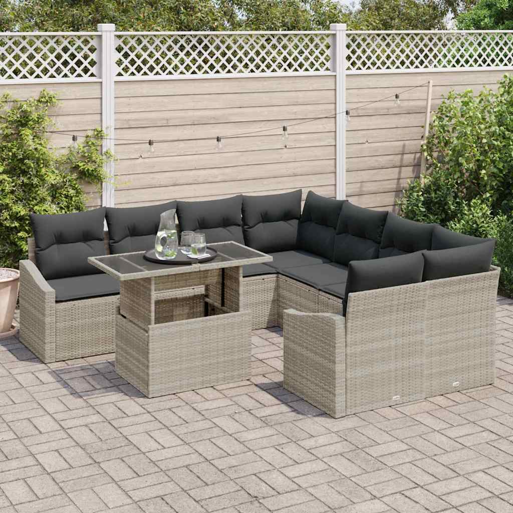 Set Divano da Giardino 9 pcs Grigio chiaro polyrattan | homemem39