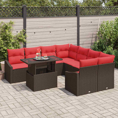 Set Divano da Giardino 9 pz Marrone e Rosso polyrattan | homemem39