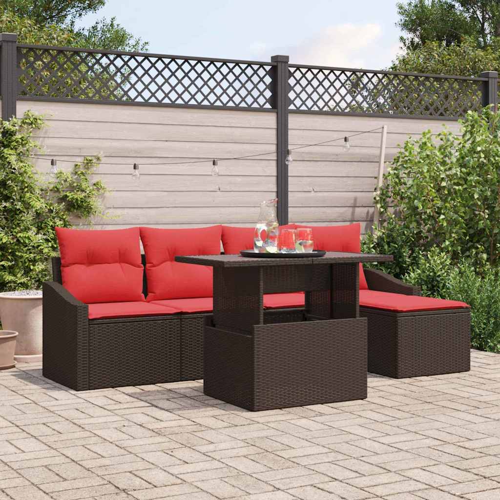 Set Divano da Giardino 6 pz Marrone e Rosso polyrattan | homemem39