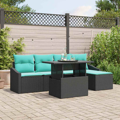 Set Divano da Giardino con cuscino 6 pcs Nero e Blu polyrattan | homemem39