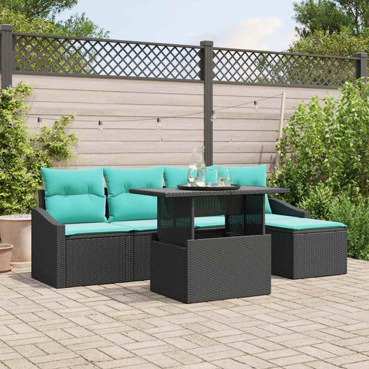 Set Divano da Giardino con cuscino 6 pcs Nero e Blu polyrattan | homemem39