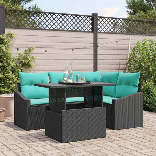 Set Divano da Giardino con cuscino 5 pcs Nero e blu | homemem39