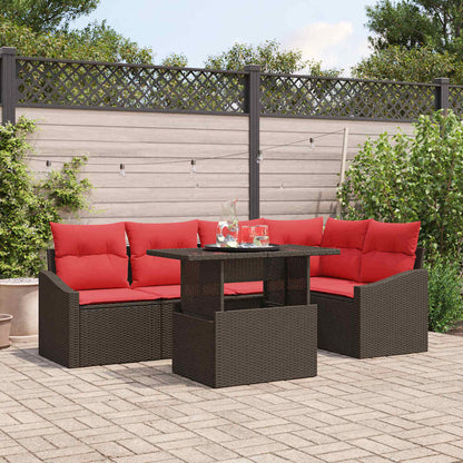 Set Divano da Giardino 6 pz Marrone e Rosso polyrattan | homemem39