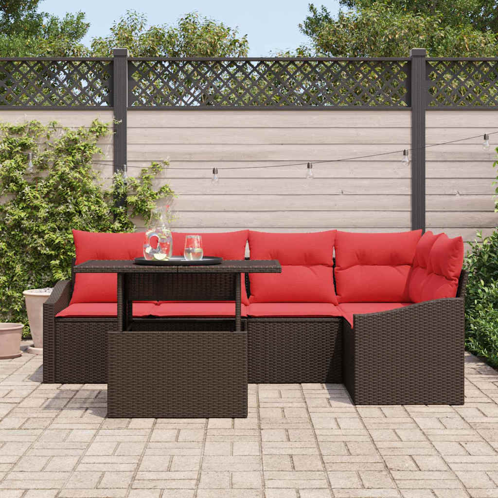 Set Divano da Giardino 6 pz Marrone e Rosso polyrattan | homemem39