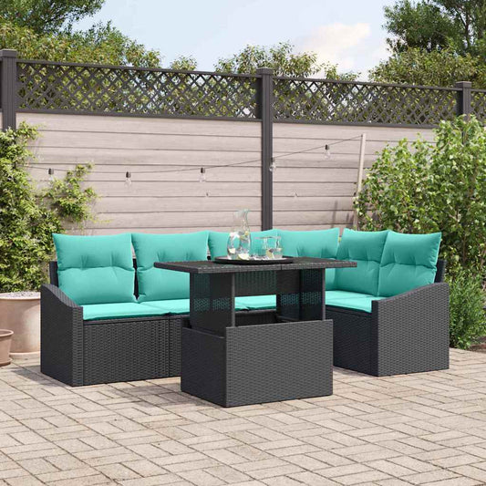 Set Divano da Giardino con cuscino 6 pcs Nero e Blu polyrattan | homemem39