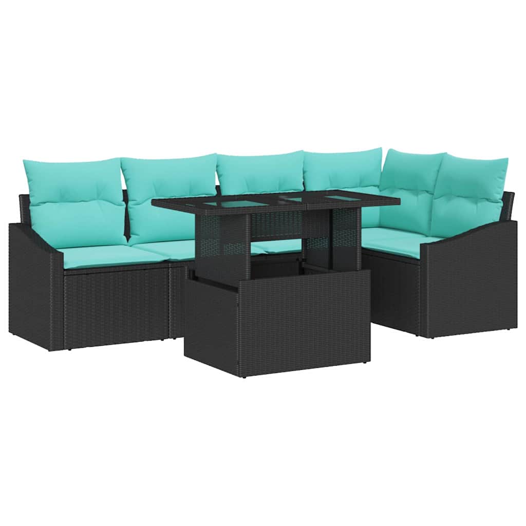 Set Divano da Giardino con cuscino 6 pcs Nero e Blu polyrattan | homemem39