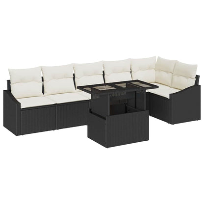 Set Divano da Giardino con cuscino 7 pcs Nero e crema | homemem39