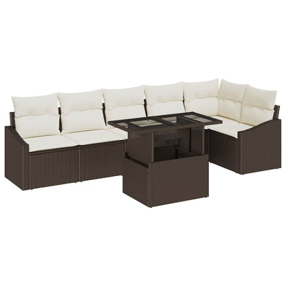 Set Divano da Giardino 7 pcs Marrone e Crema polyrattan | homemem39
