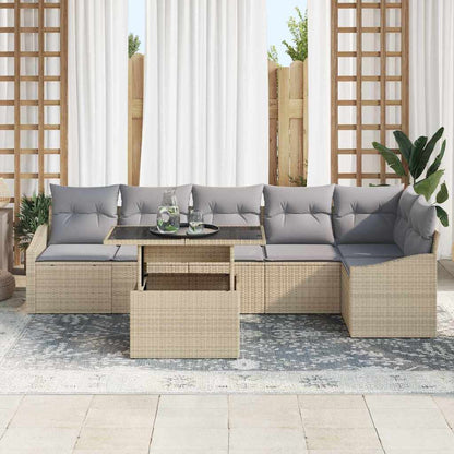Set Divano da Giardino con cuscino 7 pcs beige e grigio chiaro | homemem39