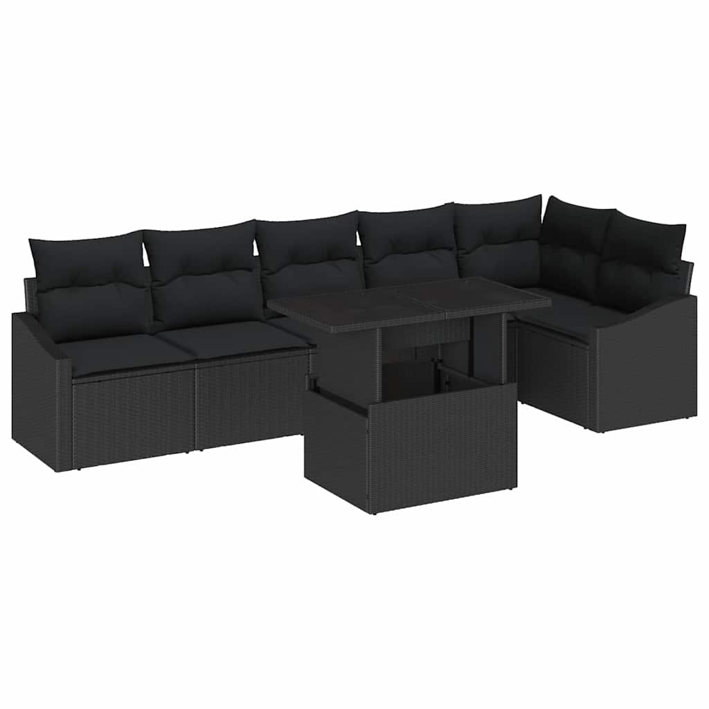 Set Divano da Giardino con cuscino 7 pcs Nero polyrattan | homemem39