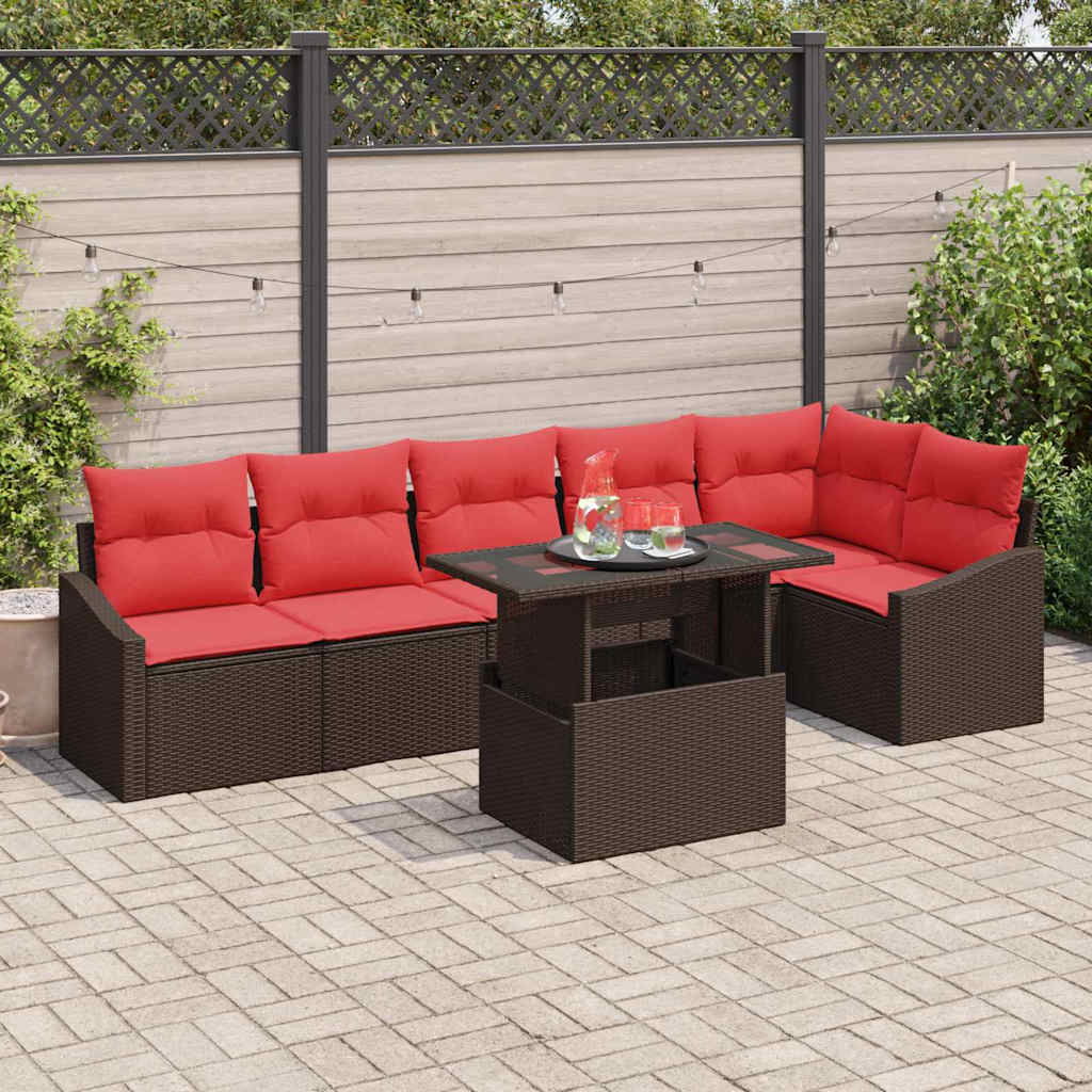 Set Divano da Giardino 7 pz Marrone e Rosso polyrattan | homemem39