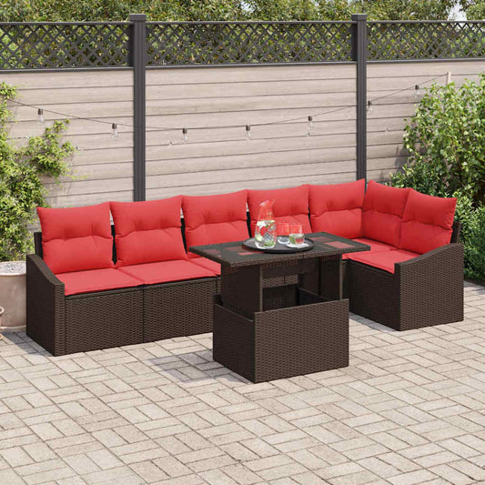 Set Divano da Giardino 7 pz Marrone e Rosso polyrattan | homemem39