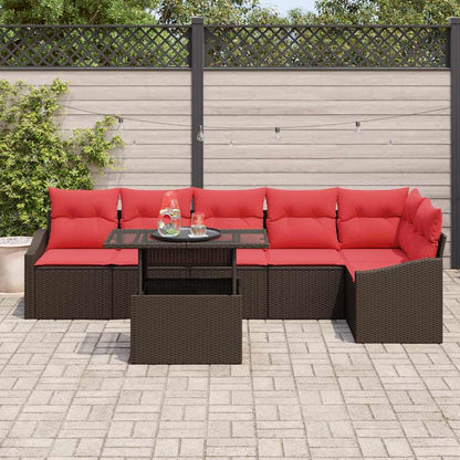 Set Divano da Giardino 7 pz Marrone e Rosso polyrattan | homemem39