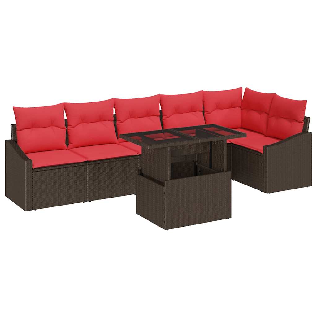 Set Divano da Giardino 7 pz Marrone e Rosso polyrattan | homemem39