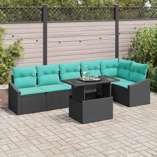 Set Divano da Giardino con cuscino 7 pcs Nero e blu | homemem39