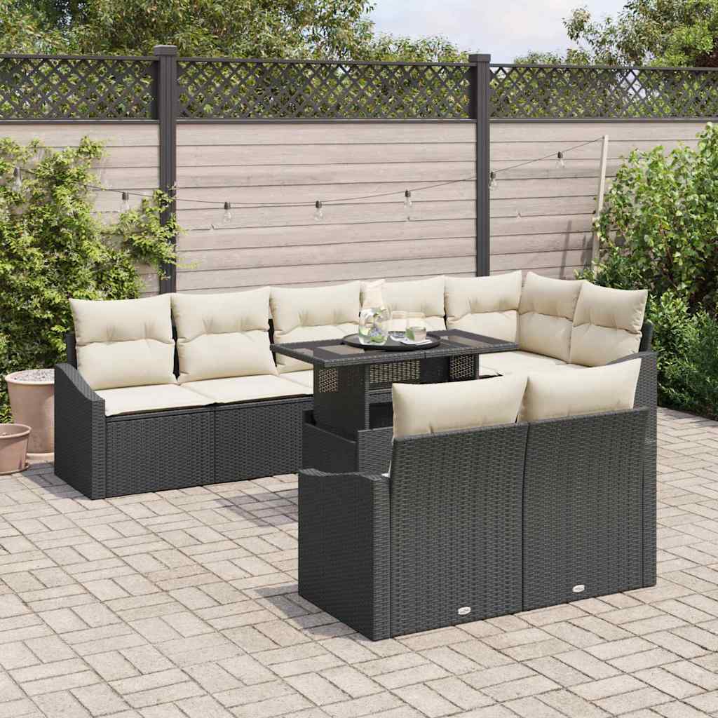 Set Divano da Giardino 9 pcs Nero e Crema polyrattan | homemem39
