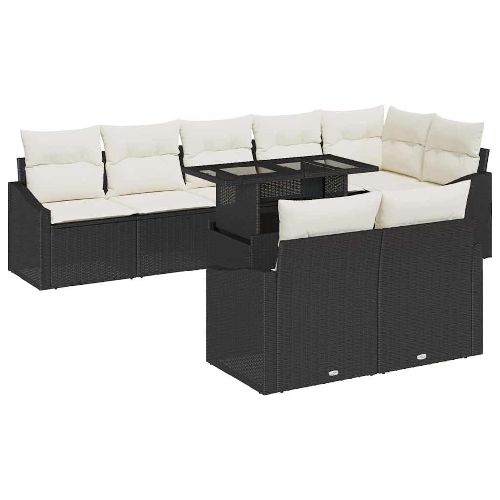 Set Divano da Giardino 9 pcs Nero e Crema polyrattan | homemem39