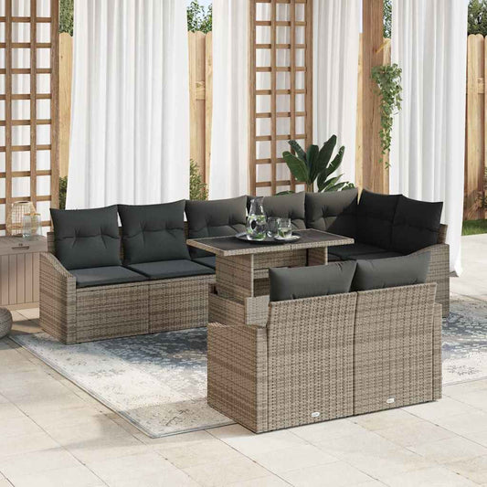 Set Divano da Giardino con cuscino 9 pcs Grigio polyrattan
