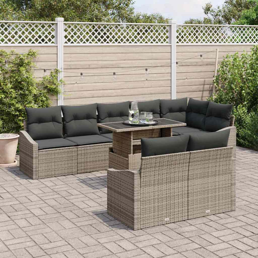 Set Divano da Giardino con cuscino 9 pcs Grigio polyrattan | homemem39