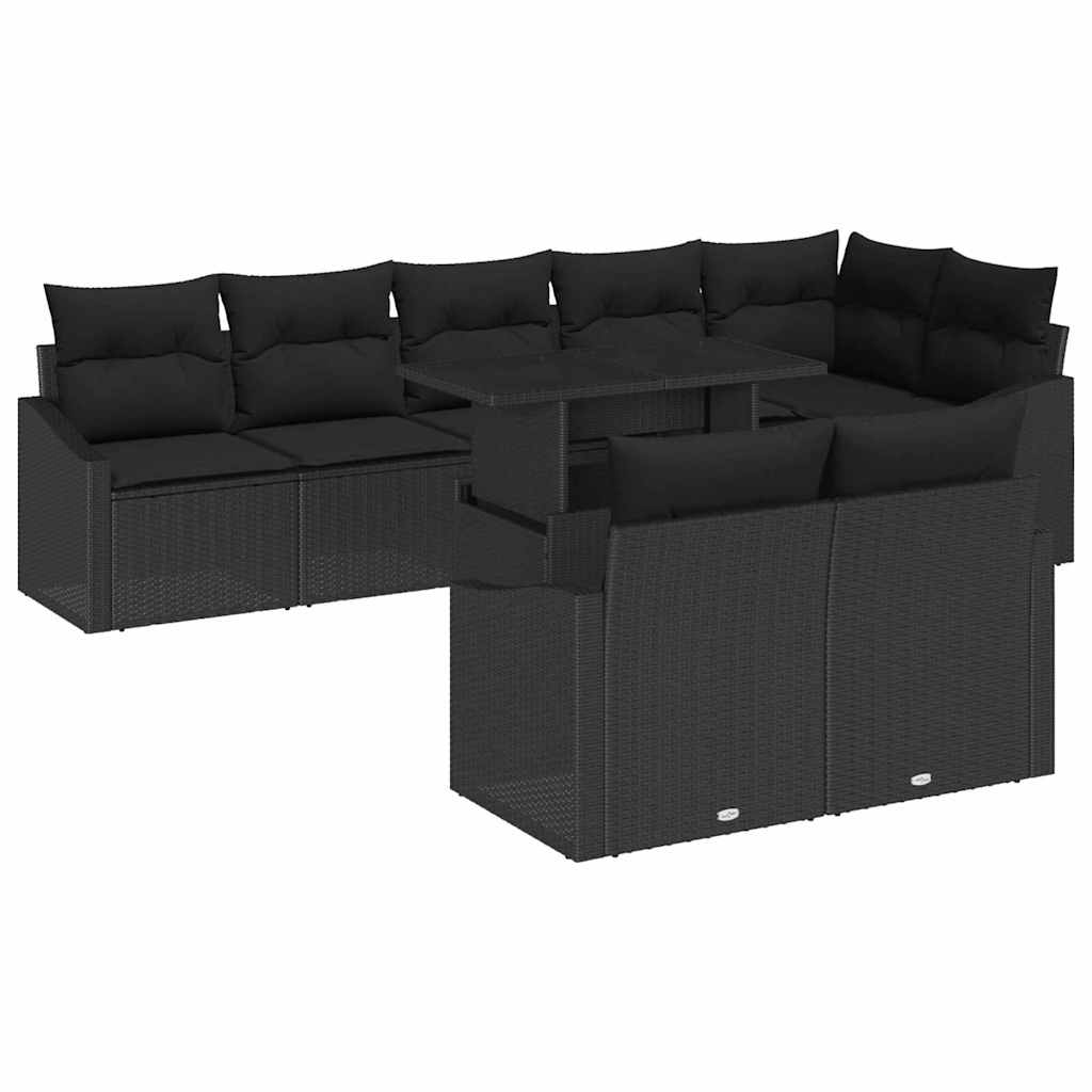 Set Divano da Giardino con cuscino 9 pcs Nero polyrattan | homemem39