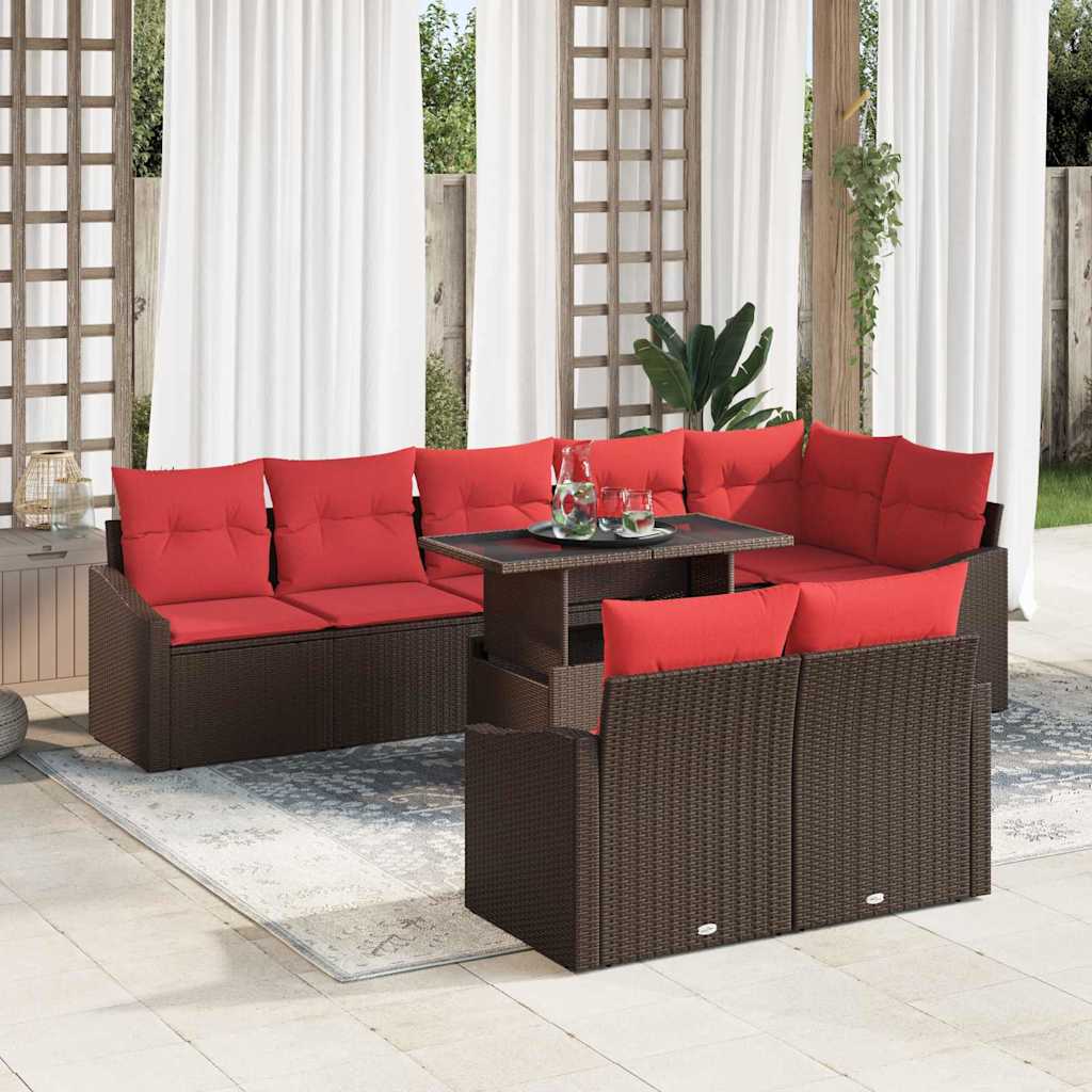 Set Divano da Giardino 9 pz Marrone e Rosso polyrattan | homemem39