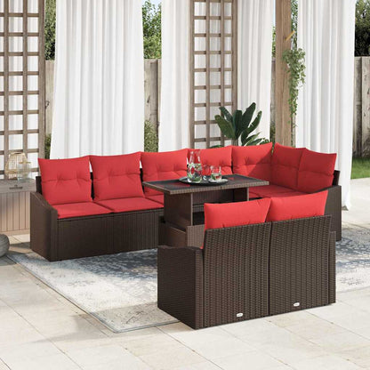 Set Divano da Giardino 9 pz Marrone e Rosso polyrattan | homemem39