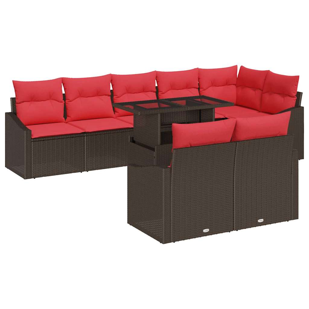 Set Divano da Giardino 9 pz Marrone e Rosso polyrattan | homemem39