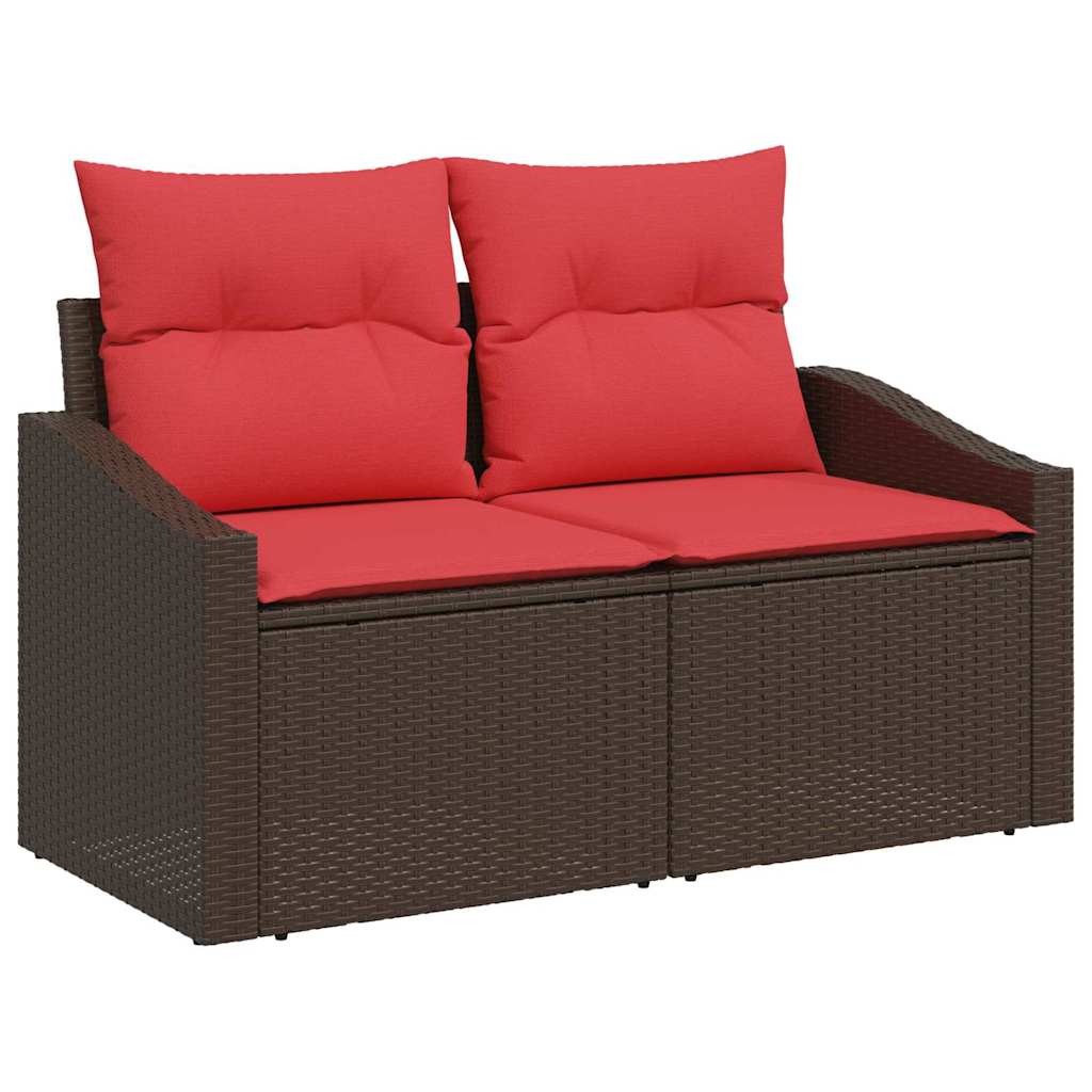 Set Divano da Giardino 9 pz Marrone e Rosso polyrattan | homemem39