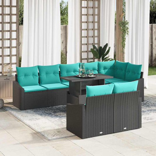 Set Divano da Giardino con cuscino 9 pcs Nero e Blu polyrattan | homemem39